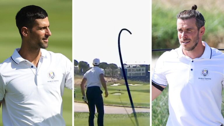 Celeb occasion, Novak Djokovic drives par-4, Gareth Bale, Carlos Sainz, highlights, video