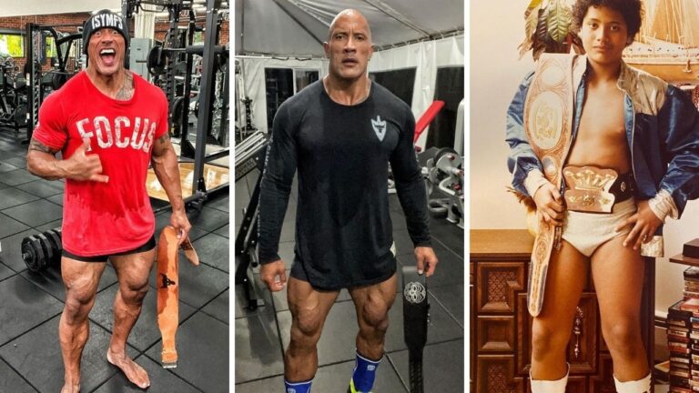 The Rock Dwayne Johnson Instagram picture of legs exercise for Black Adam DC Comics movie film