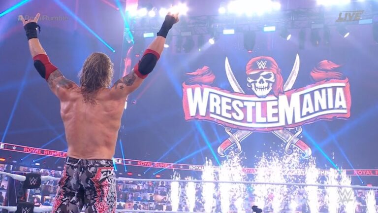Match card, outcomes, Royal Rumble entrants, order, stay protection, winners, odds, Edge wins