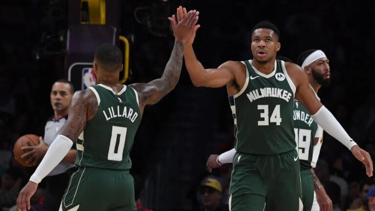 Damian Lillard Milwaukee Bucks debut, staff with Giannis Antetokounmpo, highlights, stats, video