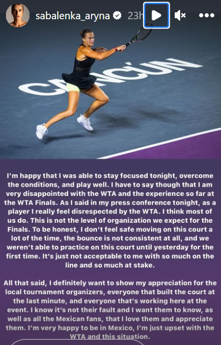 Sabalenka Slams WTA Finals, Feels Unsafe Transferring On Court docket; Vondrousova Says Occasion Is A Disappointment