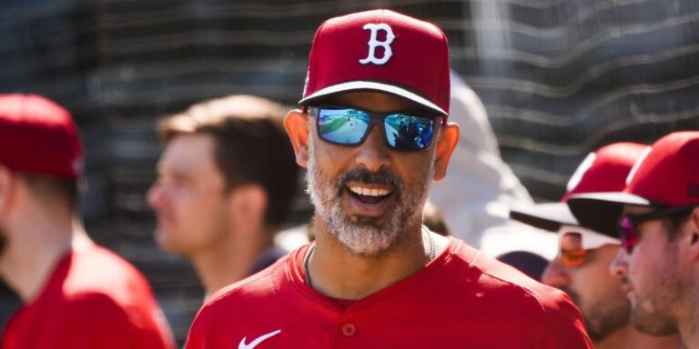 Alex Cora, Sam Kennedy on 2024 Pink Sox id