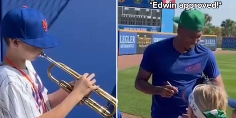 Younger fan performs Narco on trumpet for Edwin Díaz