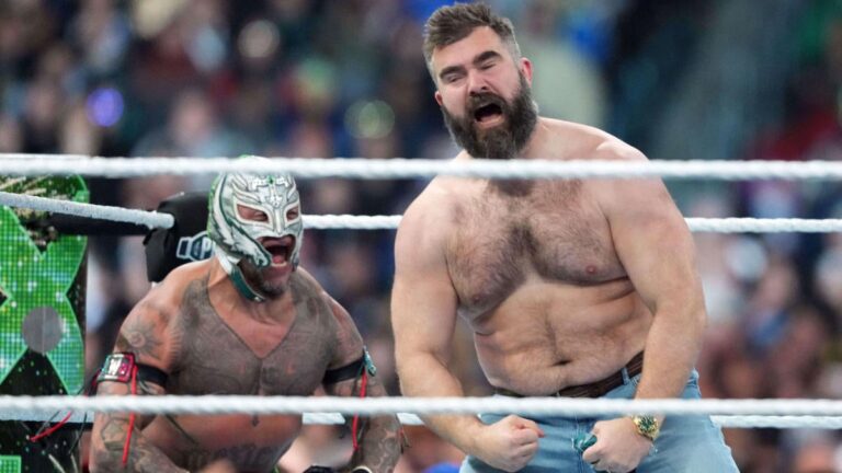 WrestleMania 40 outcomes, highlights: Eagles stars Jason Kelce, Lane Johnson make shock save of Rey Mysterio