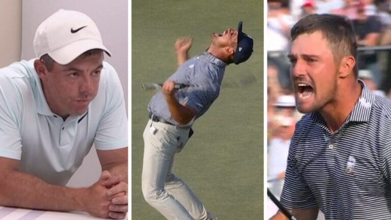 Bryson DeChambeau wins after brutal Rory McIlroy miss, video, response, when did Rory McIlroy final win a significant?, last leaderboard, Rory McIlroy skips media