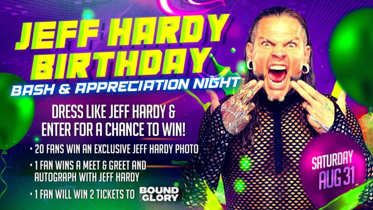 TNA Wrestling Invitations Followers To Have a good time Wrestling Legend Jeff Hardy on Saturday, August 31 in Louisville – on His Birthday – TNA Wrestling