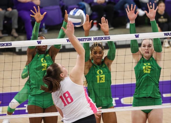 Volleyball At present: UW tops Oregon; 31 extra kills for Florida’s Martin; Badgers meet VP