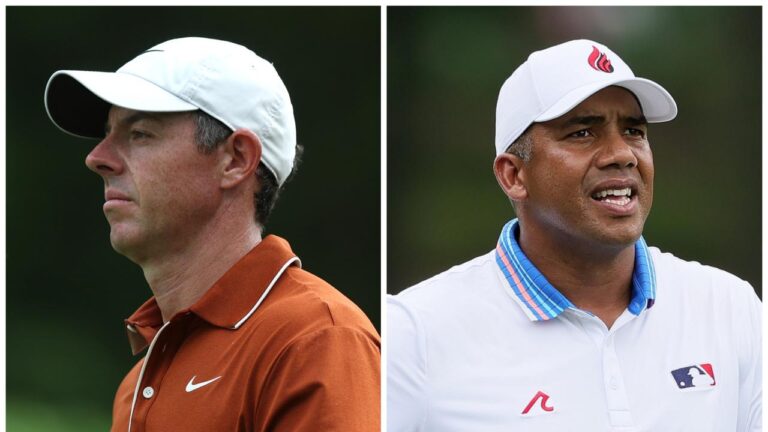 second spherical leaderboard, Rory McIlroy unlawful driver, Jhonattan Vegas backstory, leads