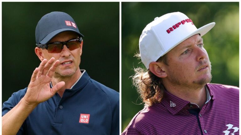 second spherical leaderboard, scores, Adam Scott interview, press convention, 96 consecutive majors, Jason Day 67, Cameron Smith missed lower