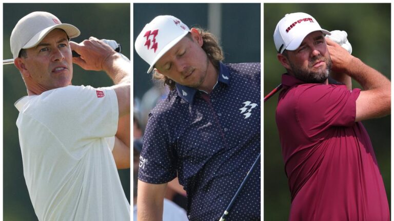 first spherical leaderboard, scores, Australians, Aussies, Adam Scott main streak, Marc Leishman first main in three years, Cameron Smith poor type
