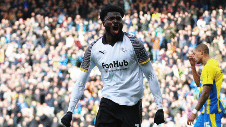 Patrick Agyemang scores first Derby County objective